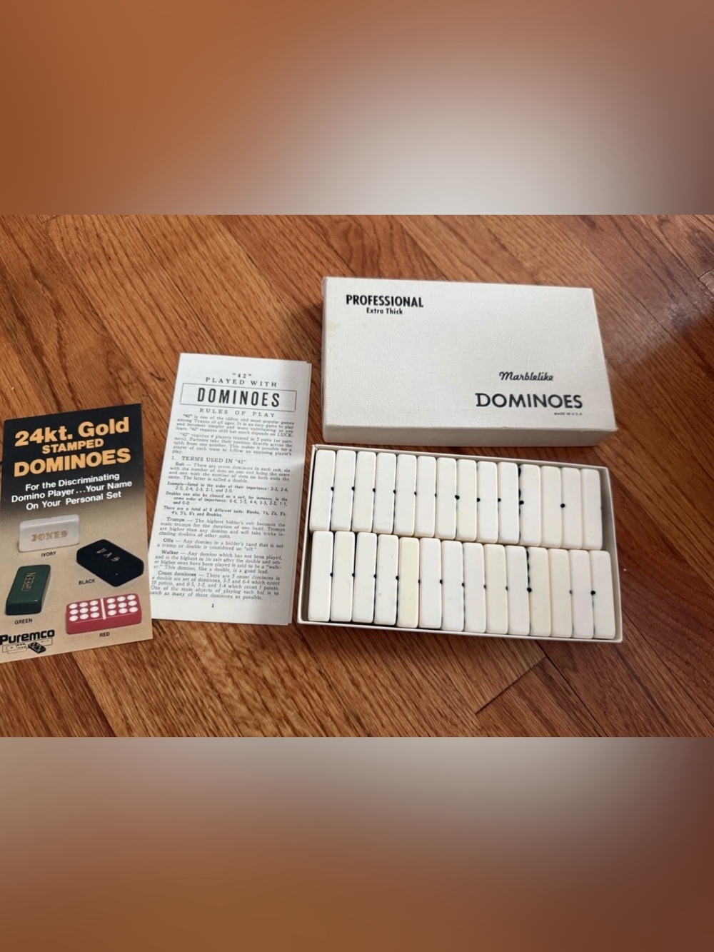 Vintage Dominoes Professional Extra Thick Marblelike Texas USA Game